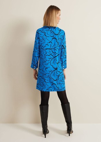 Phase Eight Marina Leaf Print Tunic Dress Blue Canada | CJKDUM-864